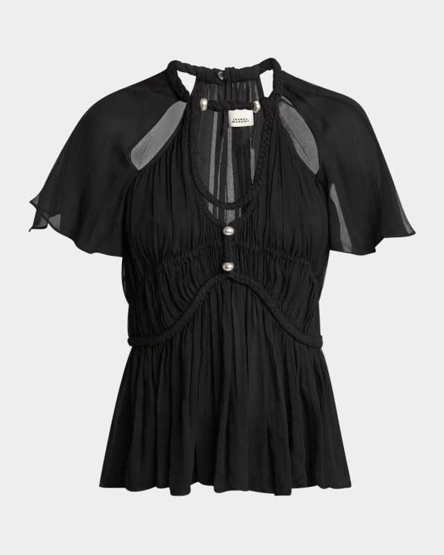 Rosaline Cutout Pleated Chiffon Silk Top